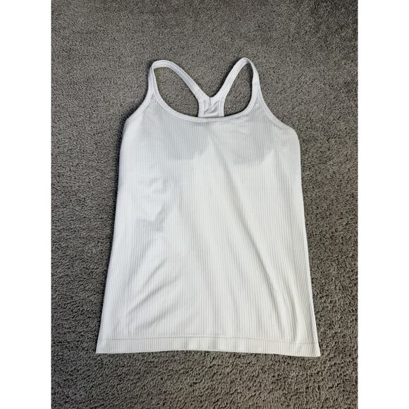 Lululemon Tops - Lululemon Ebb To Street Tank Top Womens 12 White Ribbed B/C Cup Built-In Bra